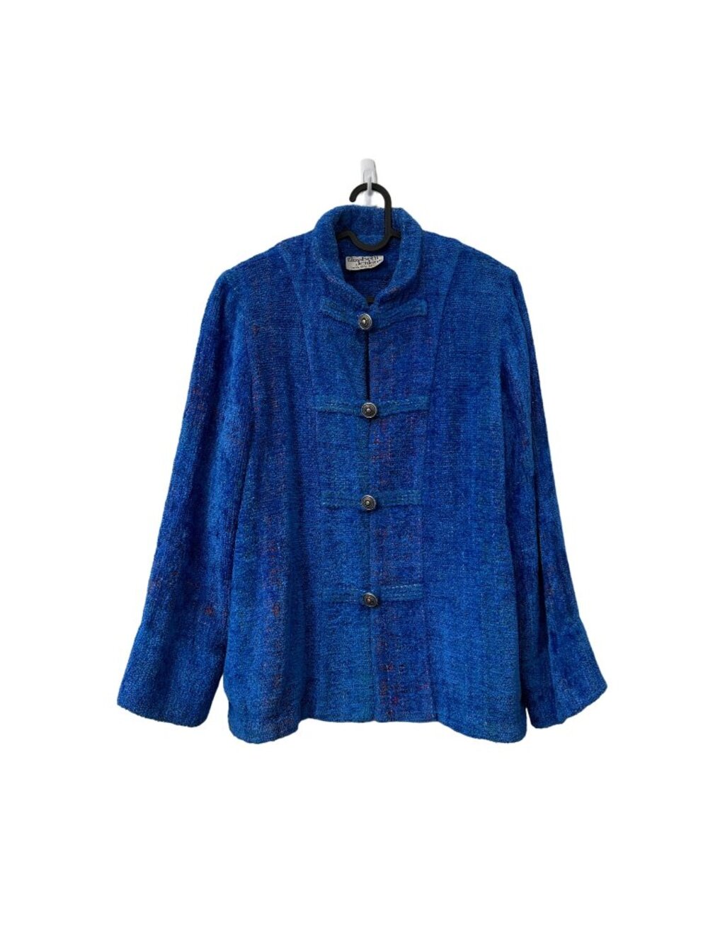 Elizabeth Jenkins Blue Speckled Intricate Weave Artsy Chenille Jacket Medium